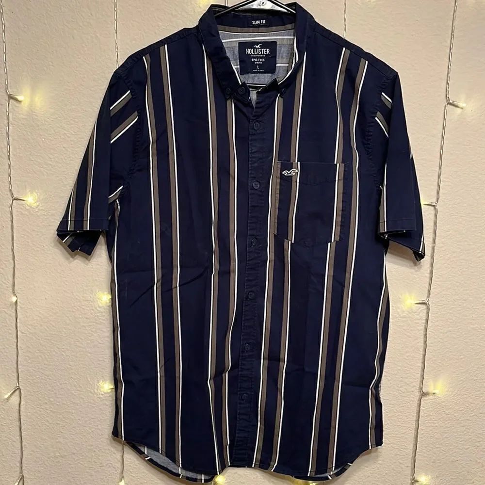 Hollister Button Down Striped Button Collared Casual Shirt